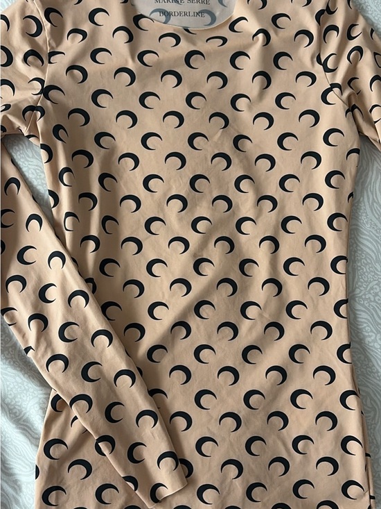 Marine Serre Tops - Marine Serre Crescent Moon Long Sleeve Top - Beige & Black